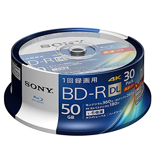 ソニー(SONY) 30枚(地デジ約6時間) ソニー / 30枚入り / ビデオ用ブルーレイディスク / 1回録画用 / BD-R / 1枚あたり50GB(地デジ約6時間) / 1-6倍速 / ディスク用ケース無し / 30BNR2VJPP6