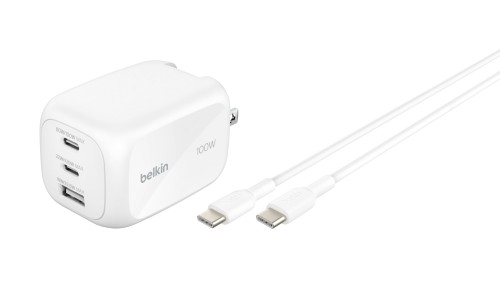 Belkin Boost Charge Pro 100W 急速充電器 USB-C type-c タイプ c PD 3.1×2 USB-A×1 iPhone 17,16～12対応 高速充電対応 PPS対応 iPad対応/iPhone対応/Android対応 タブレット各種対応 旅行や出張に最適 折りたたみプラグ PSE認証 USB-C to C 2mコード付 ホワイト WCH016qc 6,204円