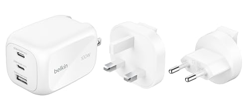 Belkin ベルキン Boost Charge Pro 100W 急速充電器 アダプター USB-C PD 3.1×2 USB-A×1 高速充電 PPS対応 iPhone 17,16～12対応 スマホ MacBook air Windows PC Galaxy Android ノートパソコン 各種対応 折りたたみプラグ PSE認証 トラベルポーチ付 ホワイト WCH016fqWH