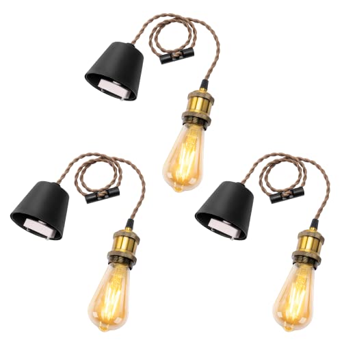 DiCUNO ペンダントライト E26口金 LED電球付き エジソン電球 引掛シーリング用 1灯用ペンダントソケット 真鍮色 電球ソケット 天井照明 吊り下げ コード付き 80cm調節可 レトロ アンティーク おしゃれ 3個入
