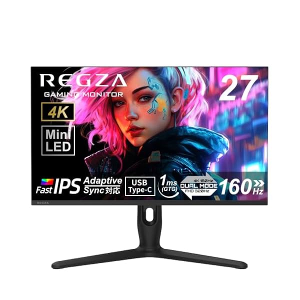 REGZA ゲーミングモニター 27in Mini LED 量子一点 4K 160サイクル/FHD 320サイクル デュアル流行り物 1ms(GTG) HDR1400 Fast IPS USB Type-C相応う Adaptive Sync HDMI相応う R