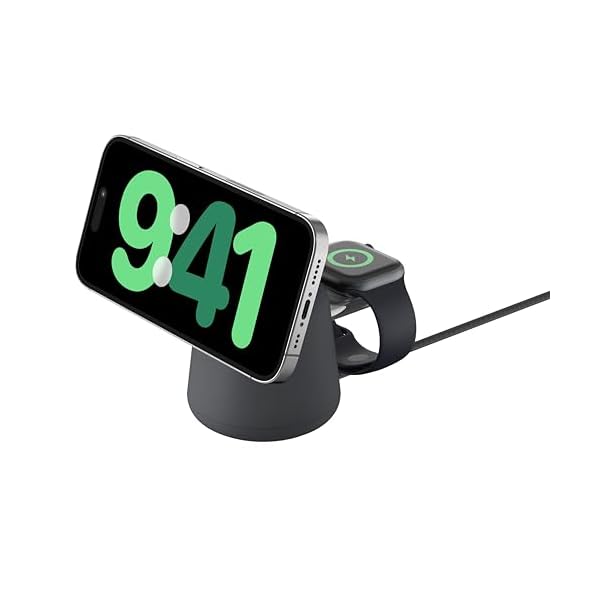 Belkin 2 インチ 1 MagSafe申し受ける器 【Apple取りまわし生産品】最大限度15W弾丸道路申し受ける 無線電話申し受ける器 MagSafe堅苦しさ公認 iPhone 16/15/14/13/12 Apple Watch 9/8/7/Ultra 弾丸道路申し受ける相応う USB-C ワイヤレス充電器-バッテリー・充電器-スマートフォン・タブレット