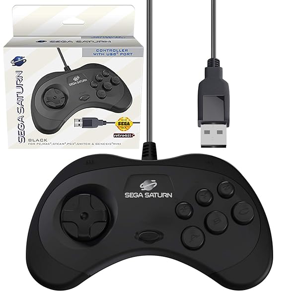 セガお墨付き サターン 取り組みパッド 制御装置 Official Sega Saturn USB Controller 8-Button Arcade Pad Black for パソコン/Mac/Steam