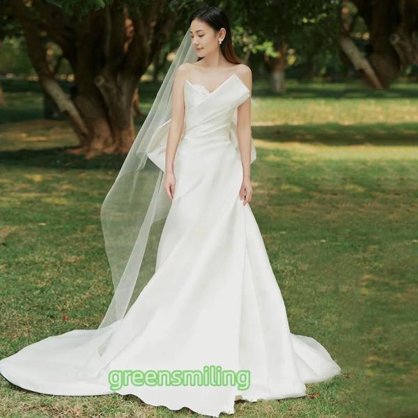 御芽出度お召しもの ウェディングドレス 二次会 御芽出度 前撮り 御芽出度 ロングお召しもの 花嫁御寮 スレンダードレス スレンダーライン 繻子 ビスチェ ベアいの一番