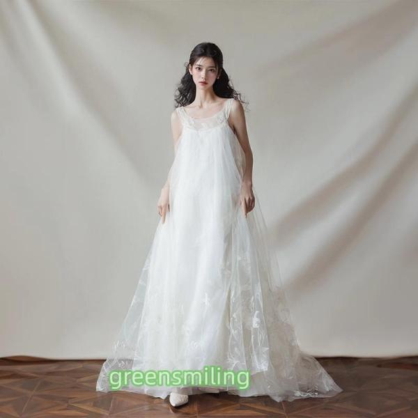 ウェディングドレス ロングドレス Aラインドレス ノースリーブ ふわふわ 二次会 結婚式 前撮り 花嫁 ウエディングドレス チュール 挙式 ブライダル