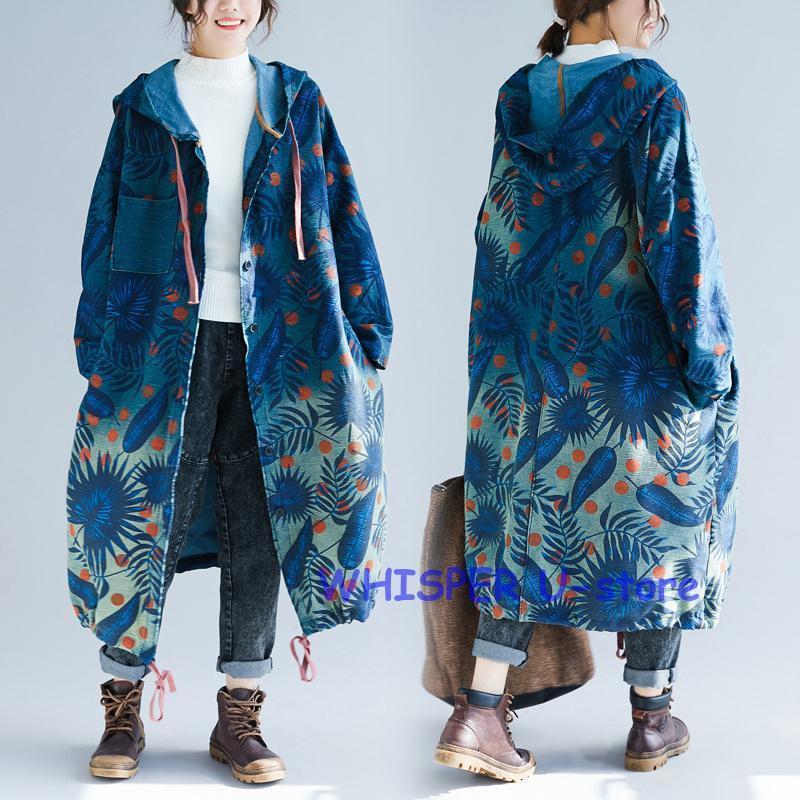 スプリングコート  森御姉さん 花柄  レディース 読みものstyle ロング丈厚地の外套 長袖 ゆったり 年月   ジーンズ上衣 心地よい  厚地の外套大きさ