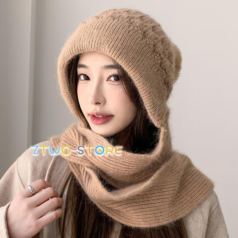 楽天市場】ニット帽 耳当て マフラー付き 帽子 襟巻き 一体型 秋冬