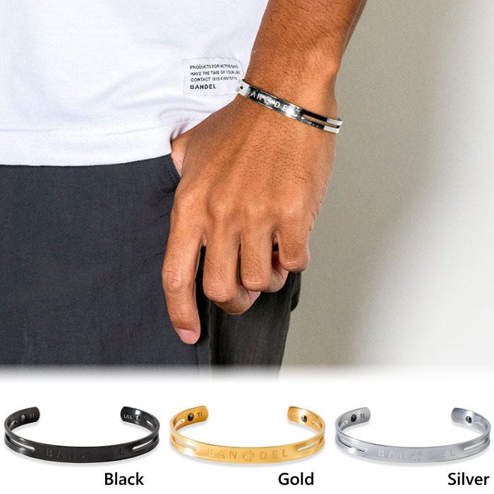 【50%OFF】BANDEL TITANIUM チタン Bangle Black Men's Titanium Black Plated Design Cuff Bangle Bracelet