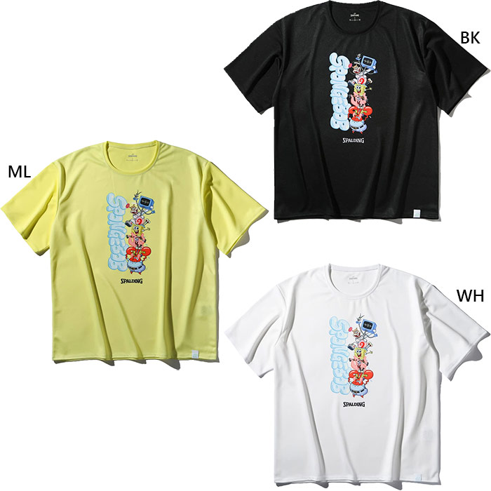 スポルディング メンズ レディース Tシャツ スポンジ・ボブ キャラクターズ バスケットボールウェア トップス 半袖Tシャツ ホワイト 白 ブラック 黒 イエロー 黄色 送料無料 SPALDING SMT25147S