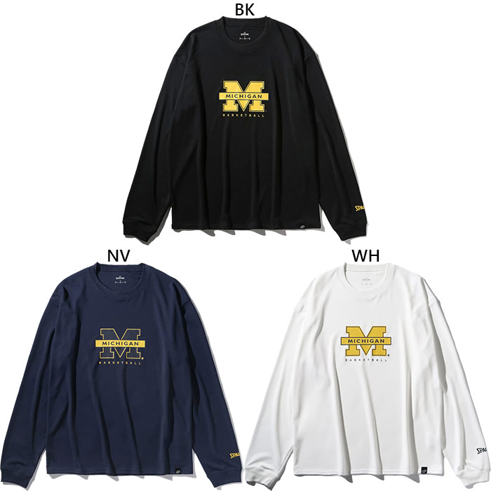 スポルディング メンズ レディース ロングスリーブTシャツ ミシガン バスケットボール バスケットボールウェア トップス 長袖Tシャツ ロンT ホワイト 白 ブラック 黒 ネイビー 送料無料 SPALDING SMT25141M