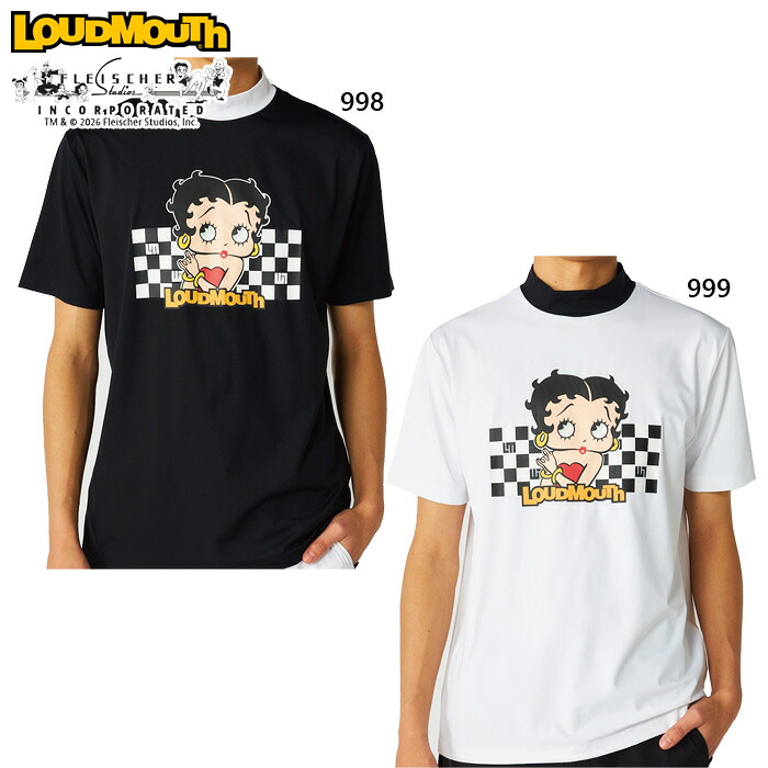 ラウドマウス メンズ ベティー ブープ LOUDMOUTH×Betty Boop モックネックシャツ ゴルフウェア トップス 半袖 吸汗速乾 UVカット ホワイト 白 ブラック 黒 送料無料 LOUDMOUTH 866616