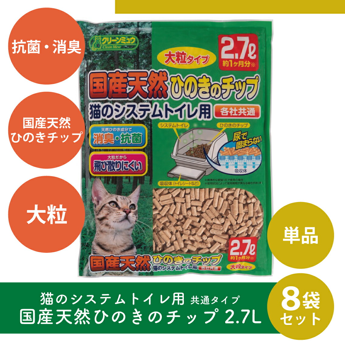 楽天市場】大粒の消臭・抗菌ひのきチップ 猫用システムトイレ 各社共通