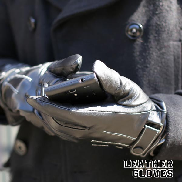 手袋　メンズ　スマートフォン対応 レザー　本革手袋　スマホ対応 レザーグローブ　男性用手袋 iphone