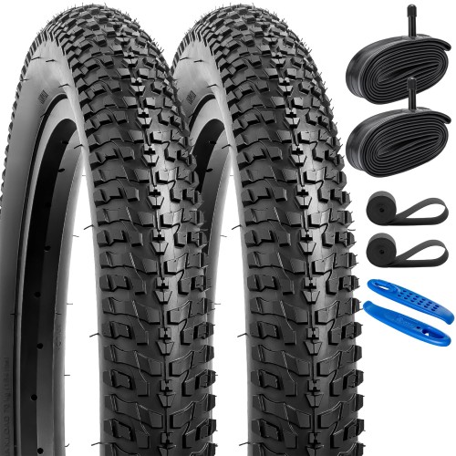 YunSCM 2本セット,20 2.35 タイヤ,20x2.35 58-406 自転車タイヤ + 20x2.10/2.40 チューブ 肉厚 米式バルブ32mm + リムテープ+タイヤレバ,適用 20インチ 2.35 マウンテンバイク、クロスバイク,Y-279