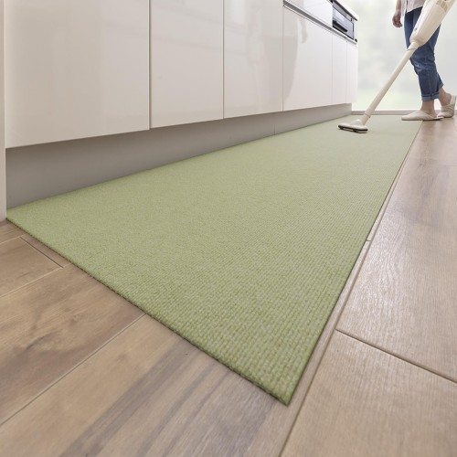 日本製 撥水 消臭 洗えるサンコー キッチンマット ずれない 台所マット ロング 60×240cm グリーン カーペットタイプ おくだけ吸着 KL-46
