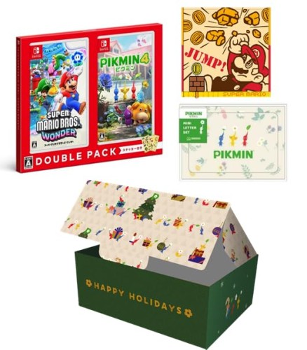 ピクミンオリジナルデザイン ギフトBOX入り『スーパーマリオブラザーズ ワンダー・ピクミン４』ダブルパック -Switch ピクミンミニレターセット＋スーパーマリオブラザーズミニタオル(ブレイクブロック)