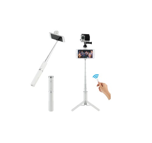 ベルボン Velbon スマホ・カメラ三脚 Coleman(コールマン) セルフィーマルチスタンド ホワイト OTH-AB202WT ワイヤレスリモコン付属 カメラねじ付 iPhone15 Android iPhone 対応 302625 自撮り棒 セルカ棒 ミニ三脚 テーブル三脚 WEB会議に