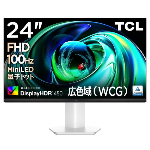 TCL Mini LED モニター 24インチ 24G54 FHD 広色域 液晶 非光沢 DisplayHDR 450nits/コントラスト比3000:1/ローカルディミング/ブルーライト軽減/目保護/VAパネル フレームレス/HDMIケーブル付き/VESA対応 ゲーミングモニター/G54シリーズ