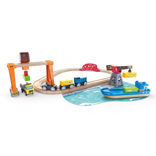 Hape(ハペ) 港のおしごとレールセット 68.4×17.9×69cm 3才以上 木製 おままごと おもちゃ E3791