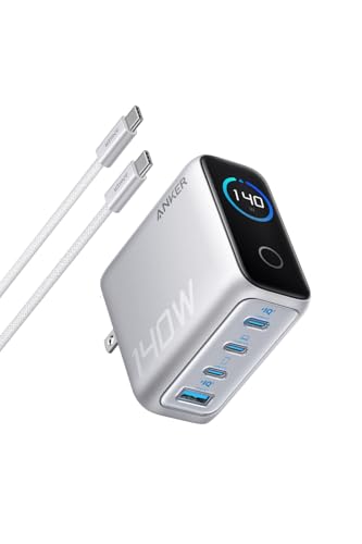 Anker Charger (140W, 4 Ports) with USB-C  USB-C 有線テレビ しろがね色PSE科学技術標準尺度其れ相応/折りたたみ式繋ぎiPhone 17 MacBook PD相応うWindows パソコン iPad Galaxy Android かっこ良い電話機 万覚え帳パソコン 各種