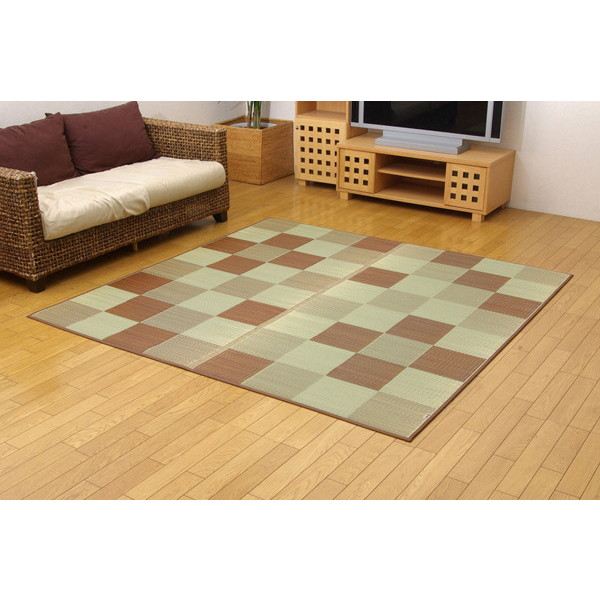純国産 約191 250cmインテリア 寝具 収納 カーペット マット 畳 ブロック2 シンプルで飽きのこないブロック柄のい草カーペットです 約191 250cm い草ラグカーペット ブラウン