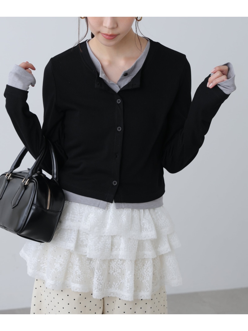 レイヤード風カットソーカーディガン FREE'S MART フリーズ マート トップス カットソー・Tシャツ ブラック グリーン【送料無料】[ Fashion]