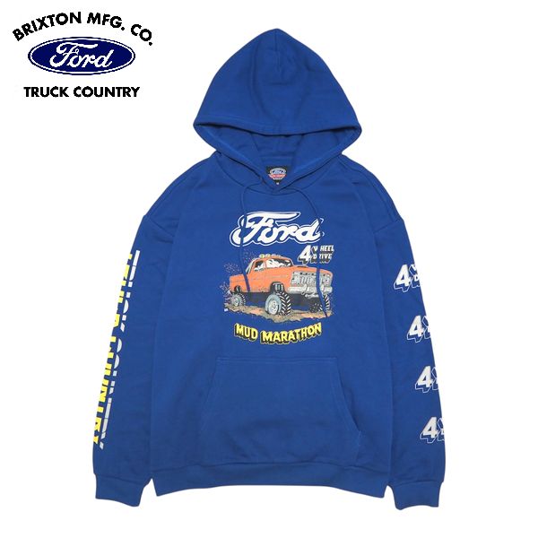 【セール20%OFF】BRIXTON×FORD・FORD MUD MARATHON FLEECE HOODIE/プルオーバーフーディー 22871・FORD BLUE