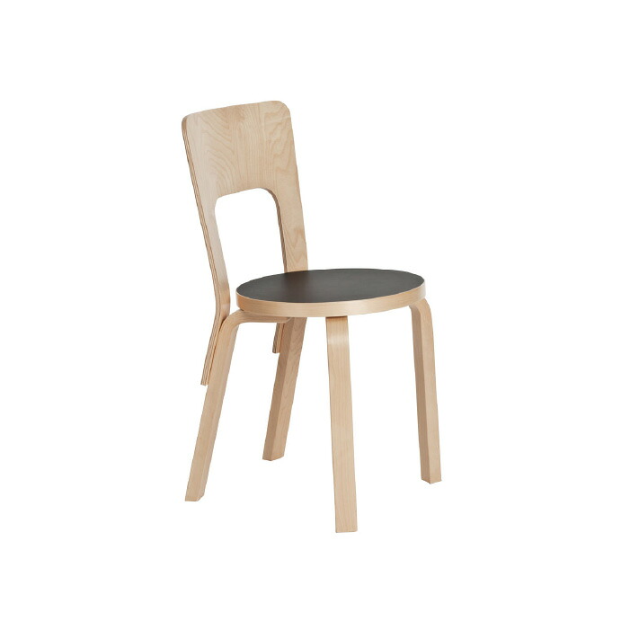 Artek CHAIR 66 チェア66 バーチ材 ナチュラルラッカー仕上げ ブラックリノリウム お取り寄せ（約2～3週間/メーカー欠品時を除く） 新生活 引っ越し 実用的 インテリア 46,860円