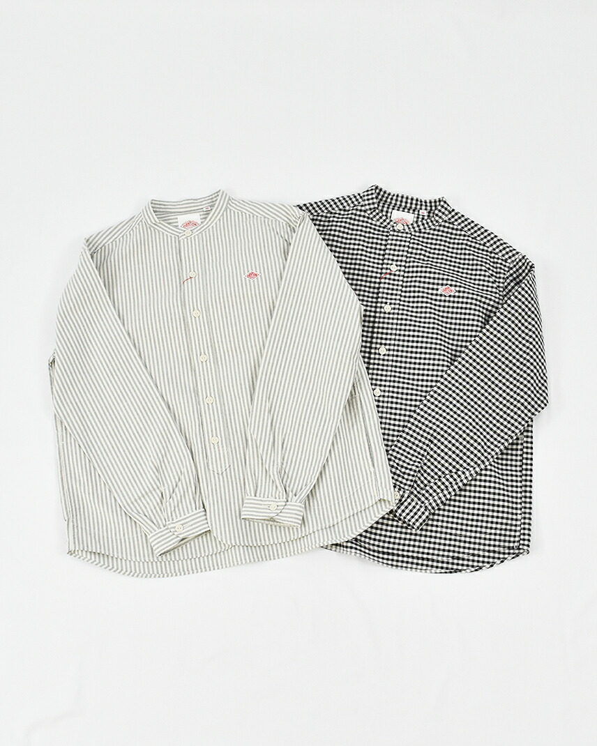 DANTON オックスフォード バンドカラーシャツ ギンガムチェック ストライプ MENS ダントン ノーカラーシャツ メンズ DT-B0280 OXP 2024 AW