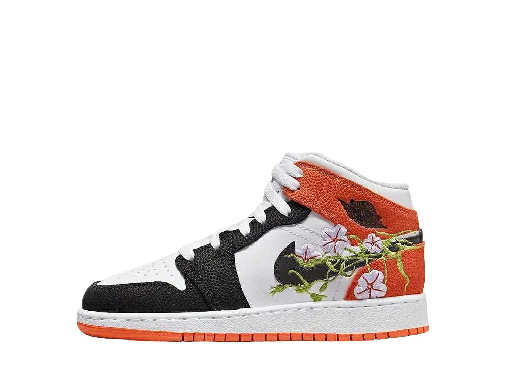 【今だけ500円割り引き引き換え証あり!!】Nike ナイキ GS エアジョーダン1 ミッド フローラル 刺しゅう/白いこと/スターフィッシュ ナイキ DQ8390-100 成年者も履ける キッズモデル レディース スニーカー キッズスニーカー もの言う花シューズ 21SN-DQ8390-100
