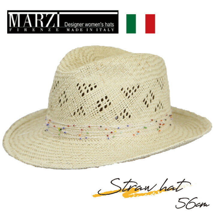 【MARZI マルツィ】 インポート 帽子 夏用 レディース ストローハット 麦わら帽子 麦わら UV ハット 中折れ 中折れハット 春 春夏 イタリア製 マルツィ 56cm ギフト プレゼント 送料無料|骨盤ケアシューズyui公式ショップ