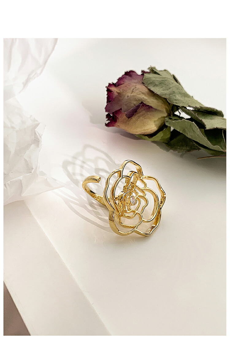 市場 指輪 調節可能 エレガント レディース シンプル 上品 銅 フリーサイズ ジルコン 金色 大人 リング ジュエリー バラ 可愛い