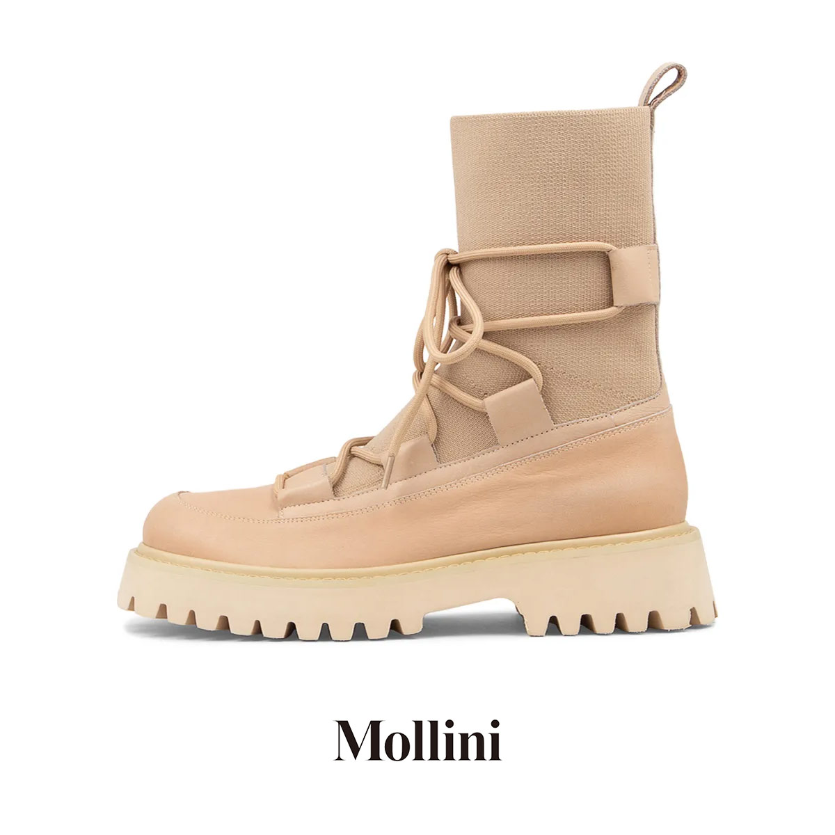【LINE登録⇒クーポン配布中】 ブーツ レディース レザーニット MOLLINI モリーニ レザー 本革 ソックスブーツ ストレッチブーツ ボリュームソール 厚底 履きやすい モード SONDAY MO 新着商品 GIFT