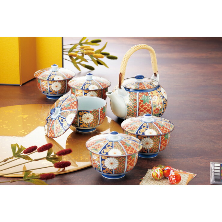 西海陶器/金彩古伊万里/蓋付茶器揃