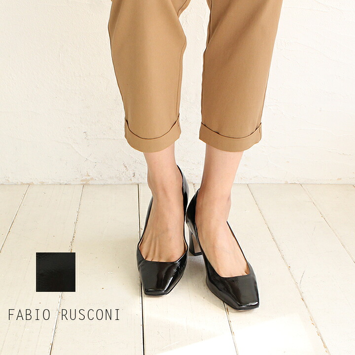 【貨物輸送無料】fabio rusconi（ファビオルスコーニ）スクエアエナメルパンプス