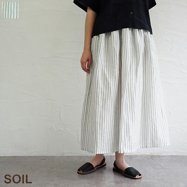 【貨物輸送無料】SOIL（ソイル) 60Sオートルームコットンリネンストライプギャザースカート