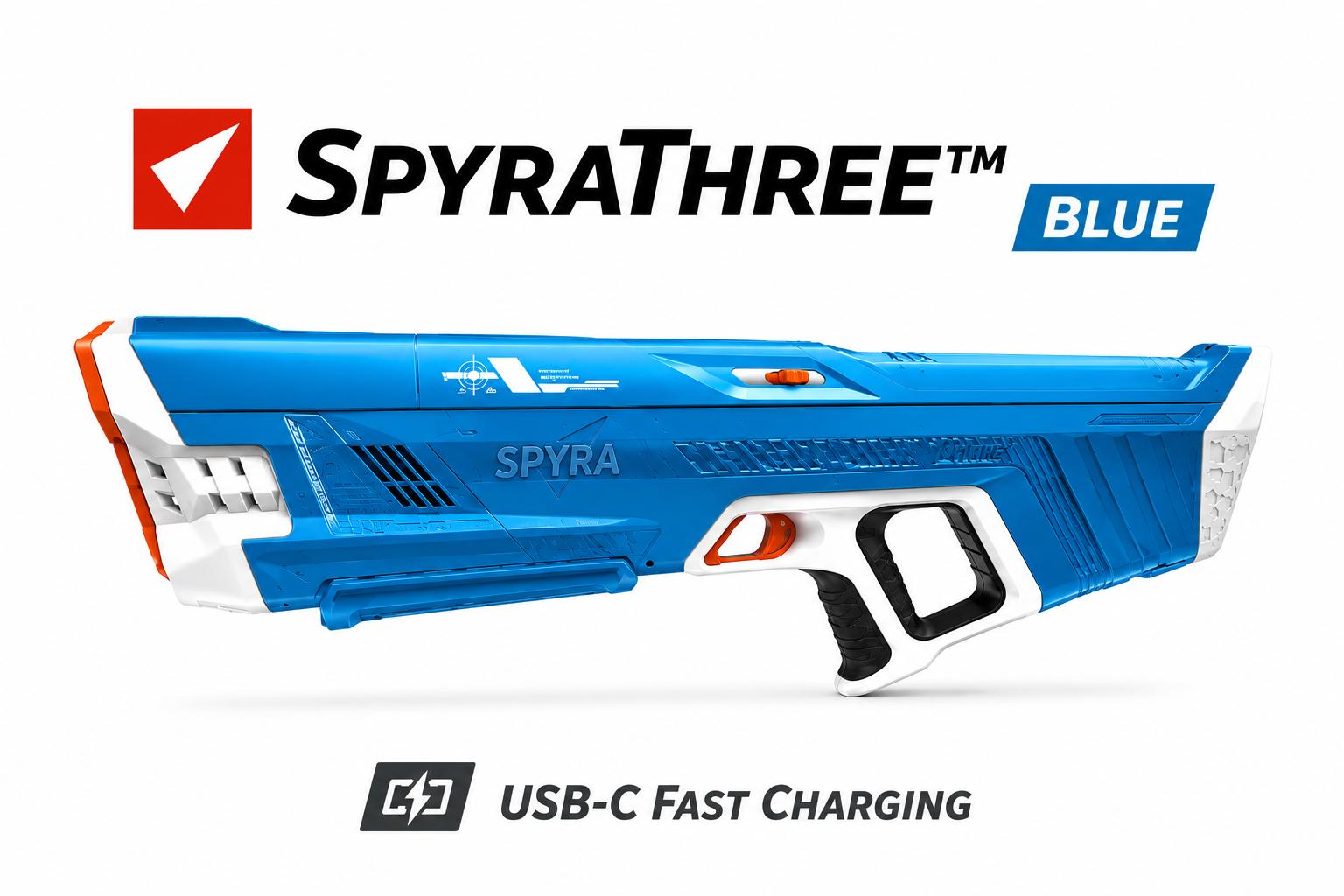 スパイラ(Spyra) 電動お水火器 水鉄砲 SpyraThree 単発 受け持ち三連射 制限事項なし 超豪然たる飛切れ間 10-15M 水遊び遊び道具 水鉄砲せめぎ合う 海水浴/スウィミングプール/川遊び 難民キャンプ 夏の定番 (青色)
