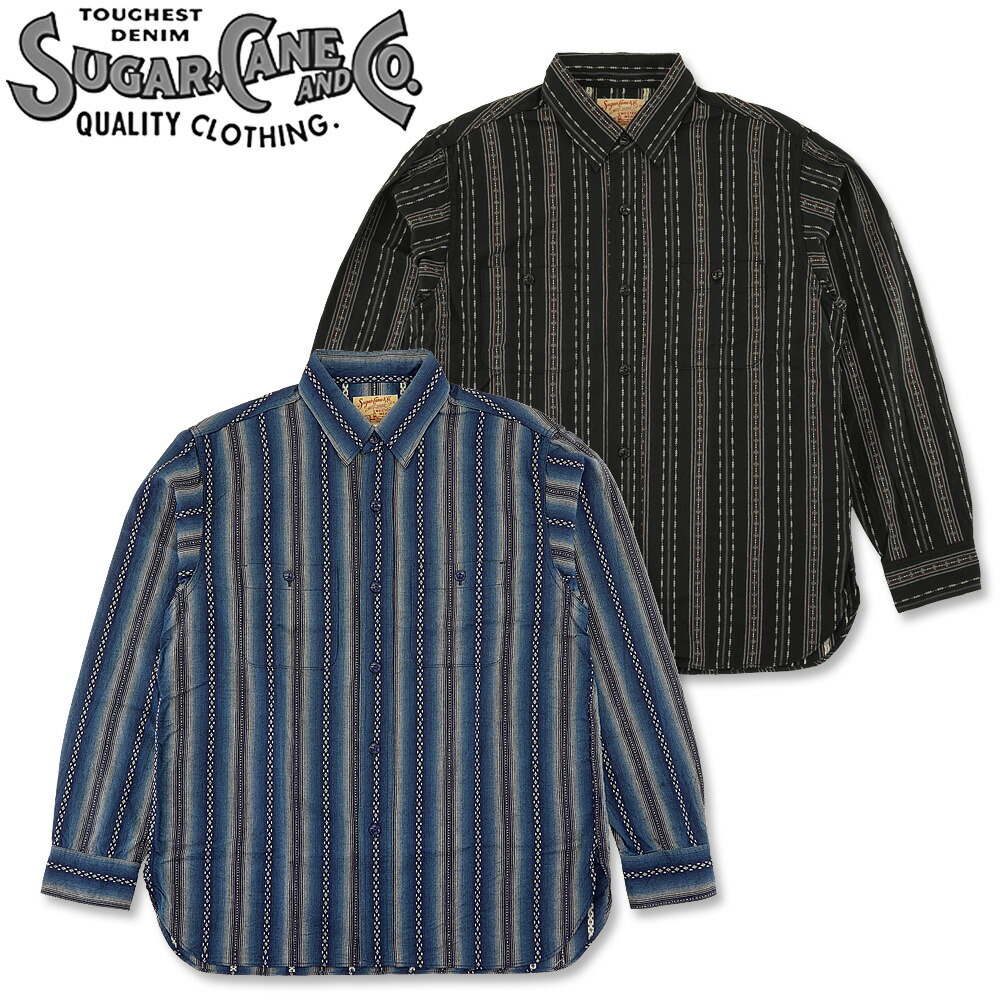 SUGAR CANE (シュガーケーン) ネイティブアメリカン ドビーストライプ 長袖 ワークシャツ [SC29462](薄手 シャツ 長袖シャツ ストライプ アメカジ メンズ 日本製)