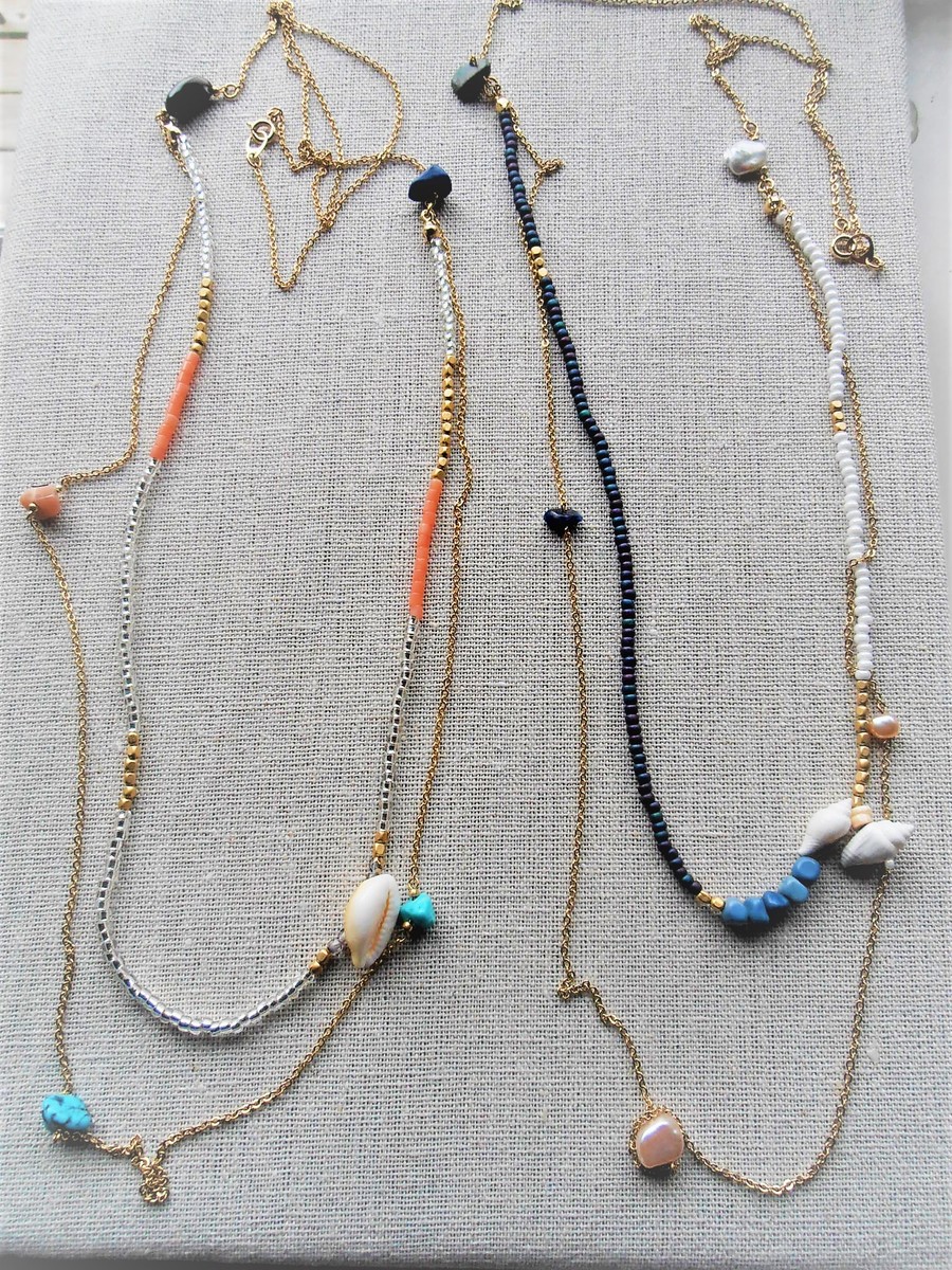 Mermaid jewelry 2連ロングネックレス (2カラー）華奢チェーン ハンドメイド アクセサリー シェルネックレス画像