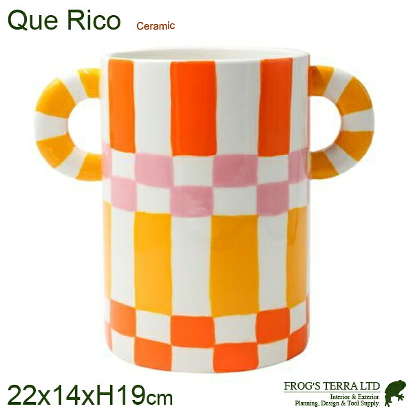 リカルドスクエアー＆ストライプス Que Rico Pomme Pidou（W22.5cm×D14.5cm×H19.5糎）底穴なし（瀬戸もの） 一輪挿し