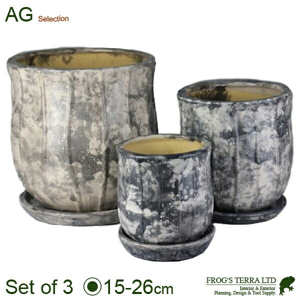 チューリップ SMLセット（S:直径15cm×H17cm/M:直径20cm×H22cm/L:直径26cm×H27.5cm）（底穴あり/受皿付）
