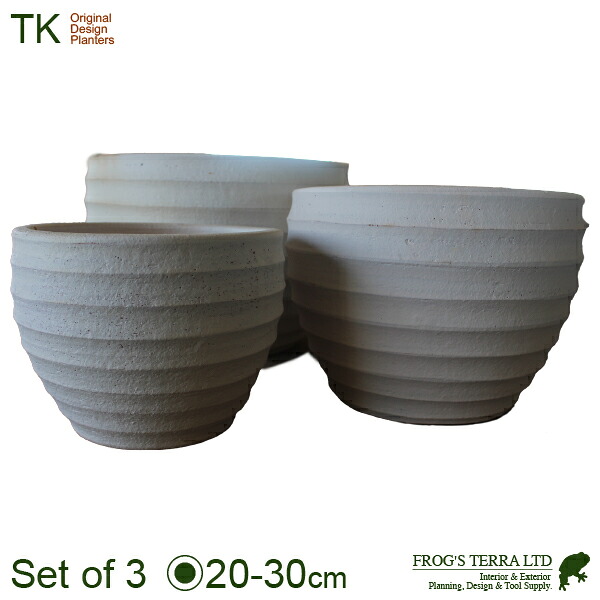 リングボウル 白土焼付 SMLセット（S:直径20cm×H15cm/M:直径25cm×H17cm/L:直径30cm×H21cm）（底穴あり）（素焼製）（プランター/ポット）