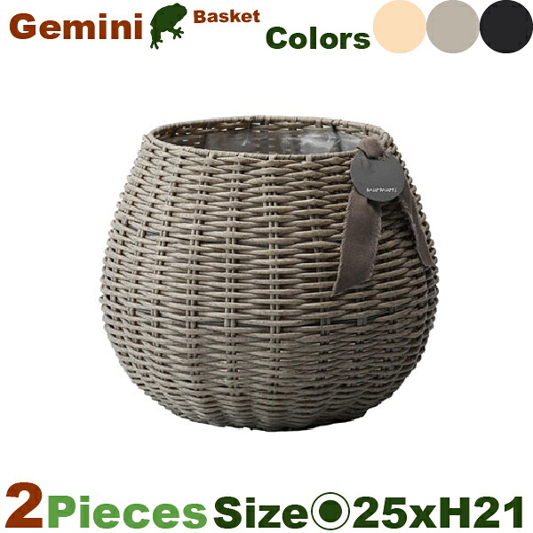 ジェミニバスケット M 2個セット（直径25cm×H21.5cm）（底穴なし）（再生プラ）（植木鉢/鉢カバー）