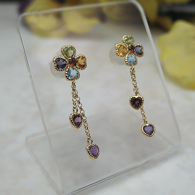 カラーストーンピアス 送料無料 Bijoux fromsea　 K18 カラーストーンピアス ジュエリー ピアス 可愛い　ガーネット ペリドット シトリン アメジスト おすすめ品 プレゼント ブルトパーズ アイオライト 誕生日