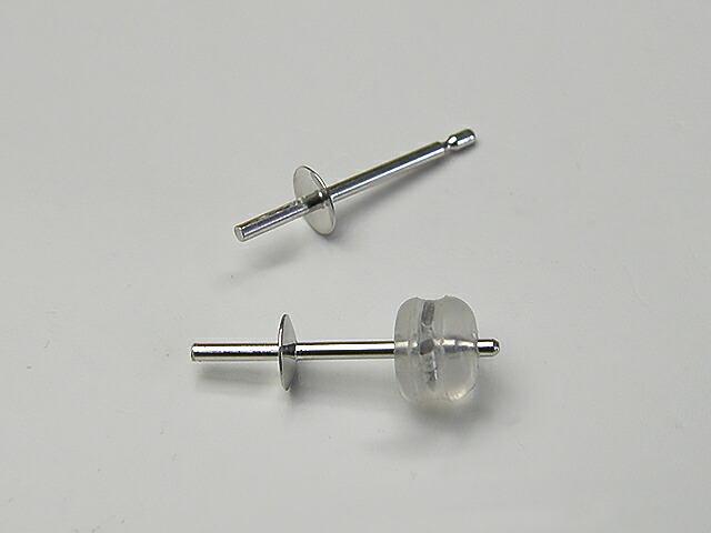 ピアス金具 真珠用 K14WG、K18YG ピアス金具　P-001 直付け金具 両耳用 ペア売り セット キャッチ付き 加工致します