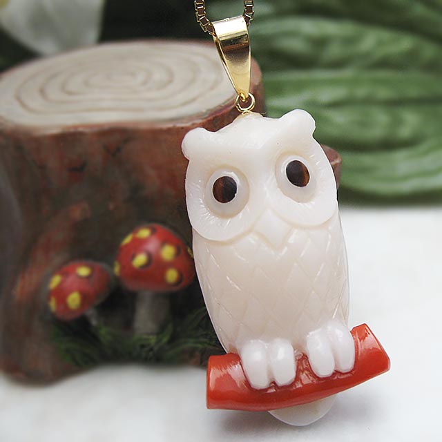 楽天市場】≪1年保証付き≫日本産血赤珊瑚 高知県産 フクロウ ふくろう