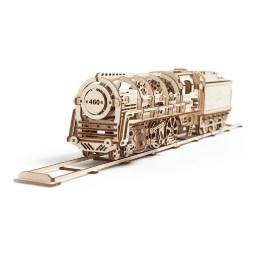 Ugears ユーギアーズ 460蒸気機関車 Locomotive With Tender 知育 ウッドパズル 3d 工作キット 木製 模型 キット ウッドパズル機関車 つくるんです Schwimmbad Delphine De