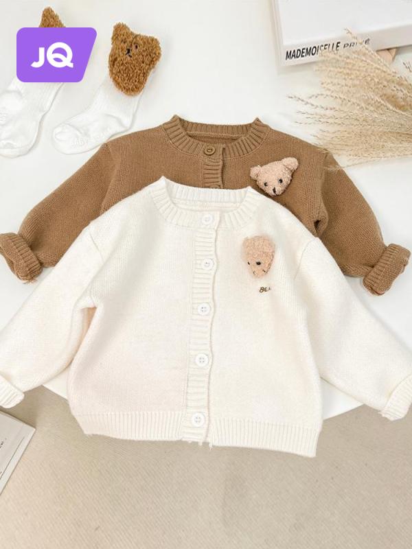 子ども カーディガン 女の子 ベビー ニット コート ショート丈 春秋 ゆったり アウター セーター シンプル おしゃれ ユニセックス ラウンドネック 暖かい 柔らかい ふんわり ベアー オフホワイト カーキ