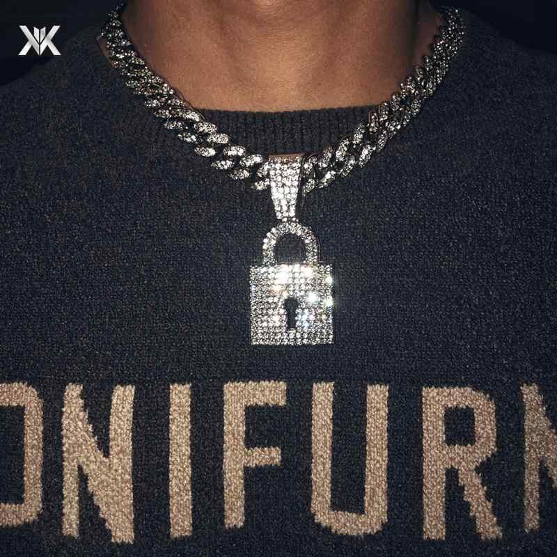 太い チェーン ネックレス 極太 マイアミ キューバン ヒップホップ ラップ アメリカン ストリート ICED OUT アイスアウト フル ストーン 南京錠 ペンダント メンズ レディース ショート ナイトクラブ ダンス