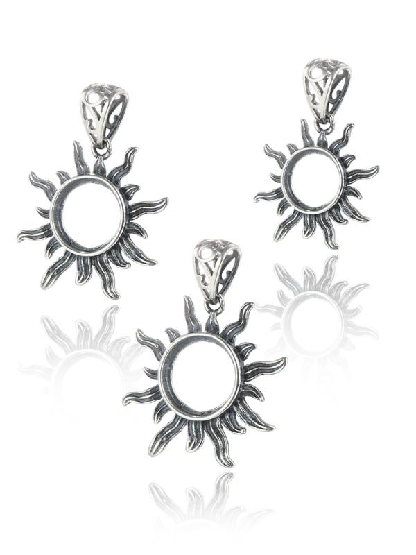 空枠 ペンダント トップ S925 スターリングシルバー 空ホルダー 女性 レトロ 太陽 アクセサリー ネックレス タイシルバー ハンドメイド